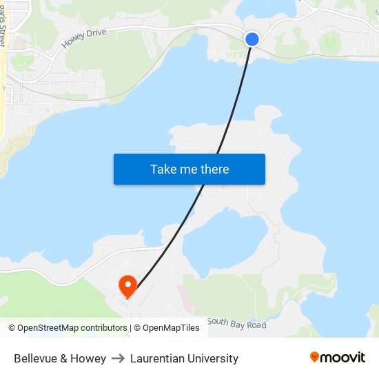 Bellevue & Howey to Laurentian University map