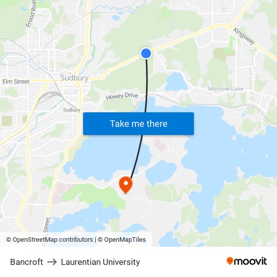 Bancroft to Laurentian University map