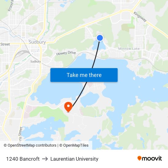 1240 Bancroft to Laurentian University map