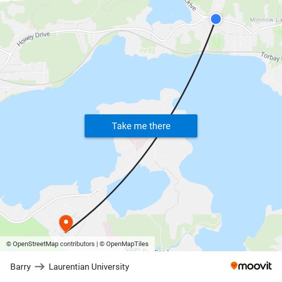 Barry to Laurentian University map