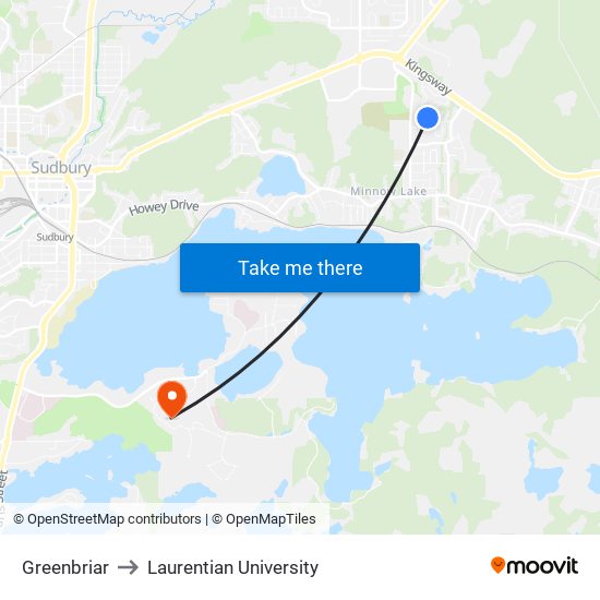 Greenbriar to Laurentian University map
