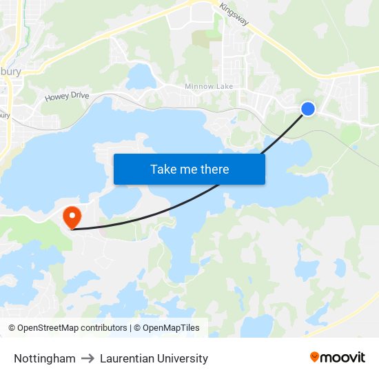 Nottingham to Laurentian University map