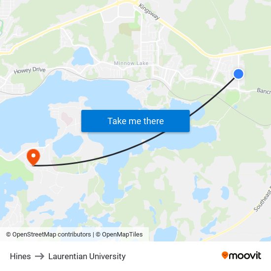 Hines to Laurentian University map