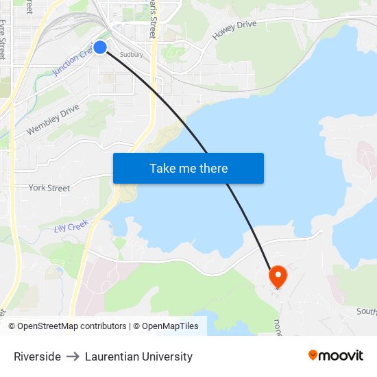 Riverside to Laurentian University map