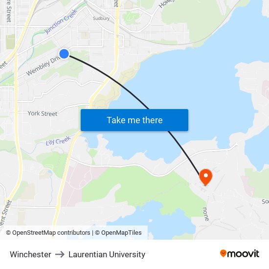 Winchester to Laurentian University map