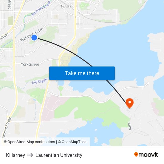 Killarney to Laurentian University map