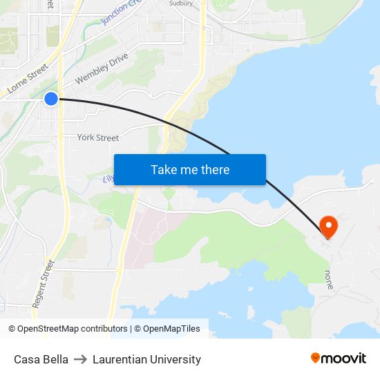 Casa Bella to Laurentian University map