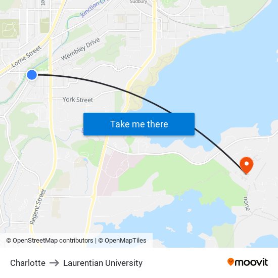 Charlotte to Laurentian University map