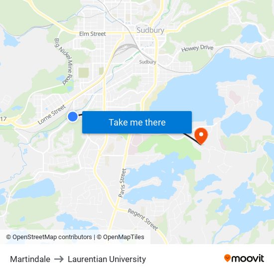 Martindale to Laurentian University map