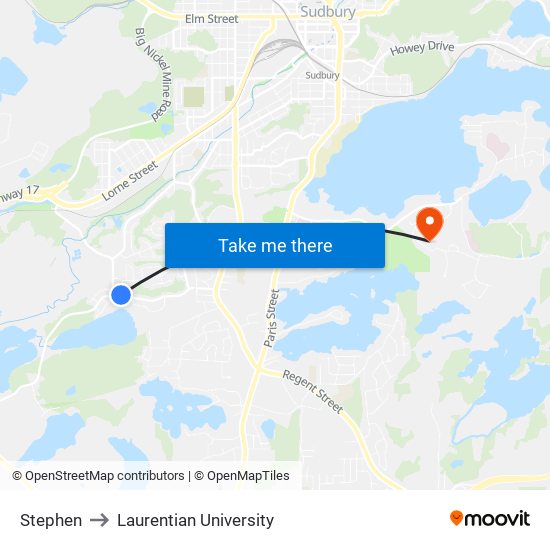 Stephen to Laurentian University map