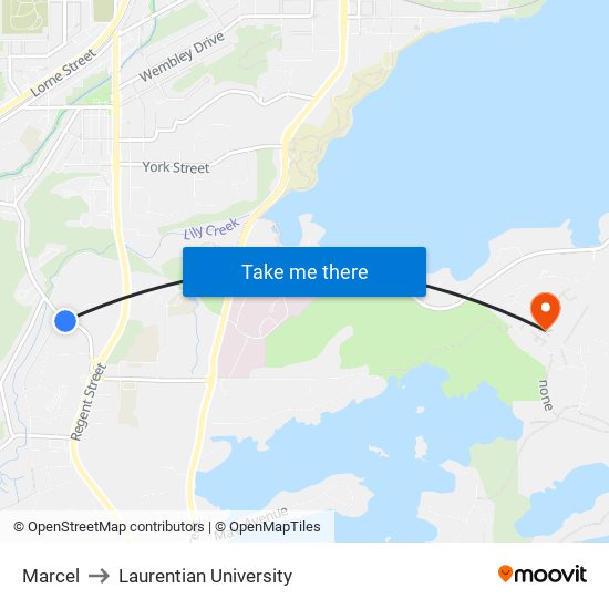 Marcel to Laurentian University map