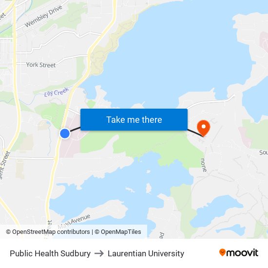 Public Health Sudbury to Laurentian University map