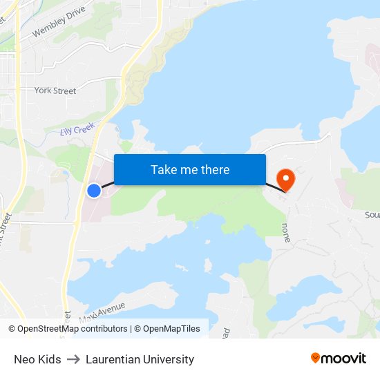 Neo Kids to Laurentian University map