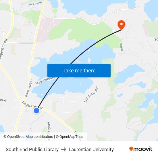 South End Public Library to Laurentian University map