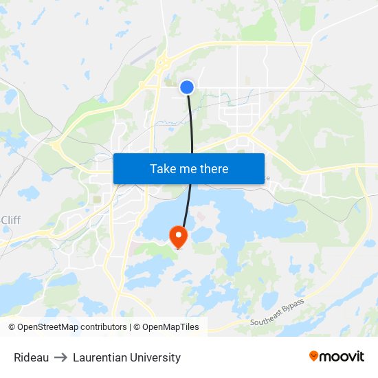 Rideau to Laurentian University map