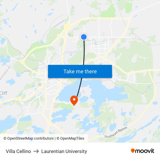 Villa Cellino to Laurentian University map