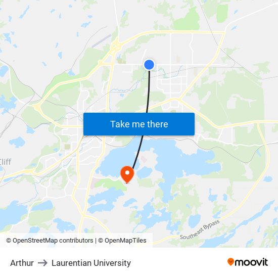 Arthur to Laurentian University map