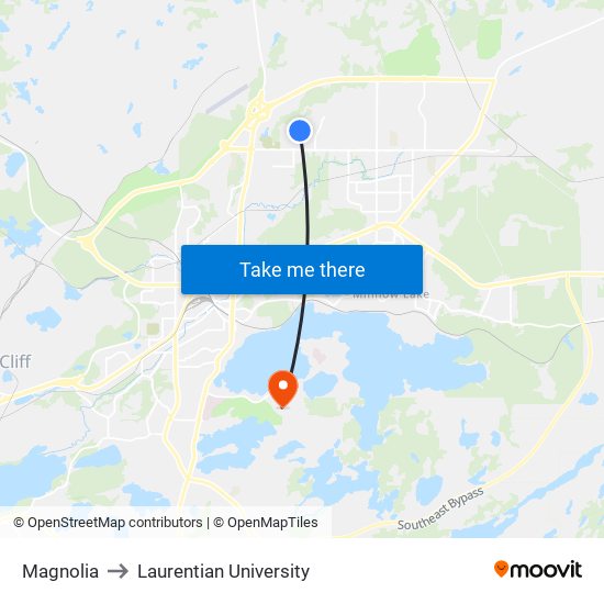 Magnolia to Laurentian University map