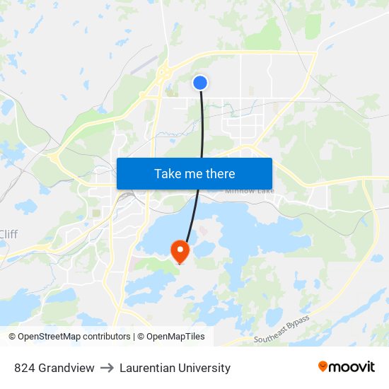 824 Grandview to Laurentian University map