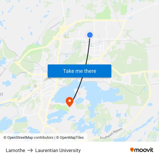 Lamothe to Laurentian University map