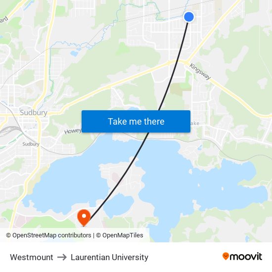 Westmount to Laurentian University map