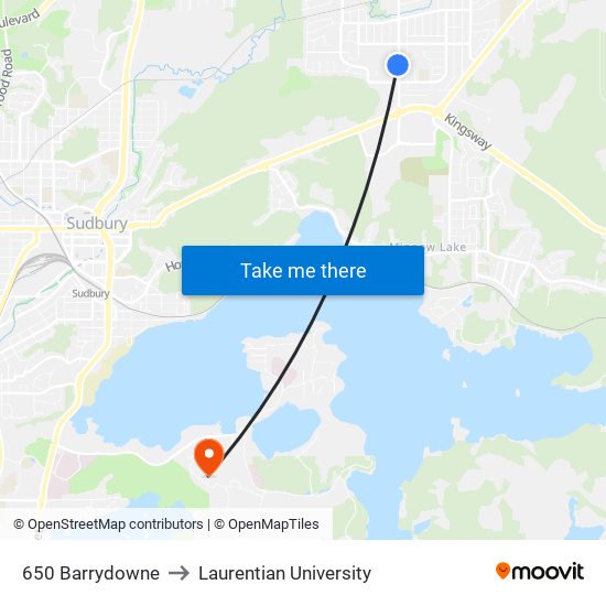 650 Barrydowne to Laurentian University map