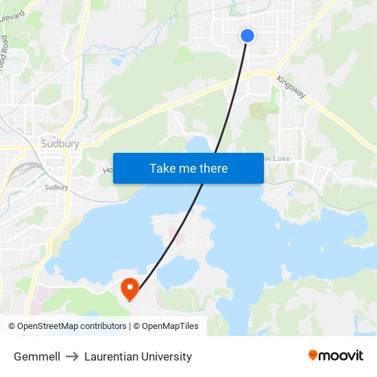 Gemmell to Laurentian University map