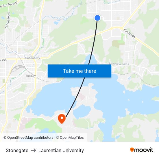 Stonegate to Laurentian University map