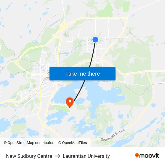 New Sudbury Centre to Laurentian University map