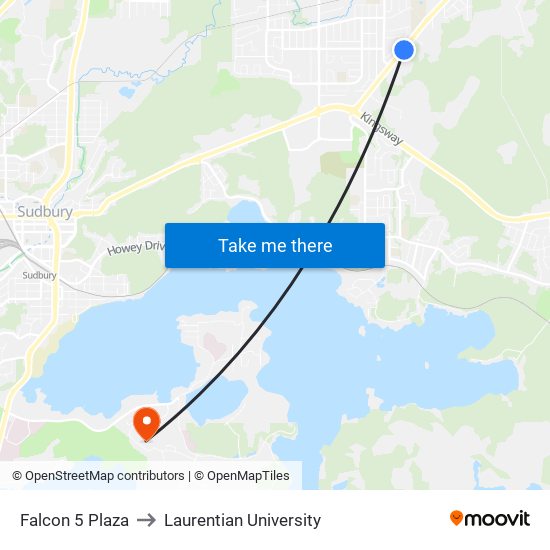 Falcon 5 Plaza to Laurentian University map