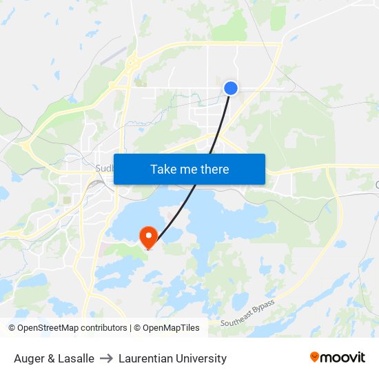 Auger & Lasalle to Laurentian University map