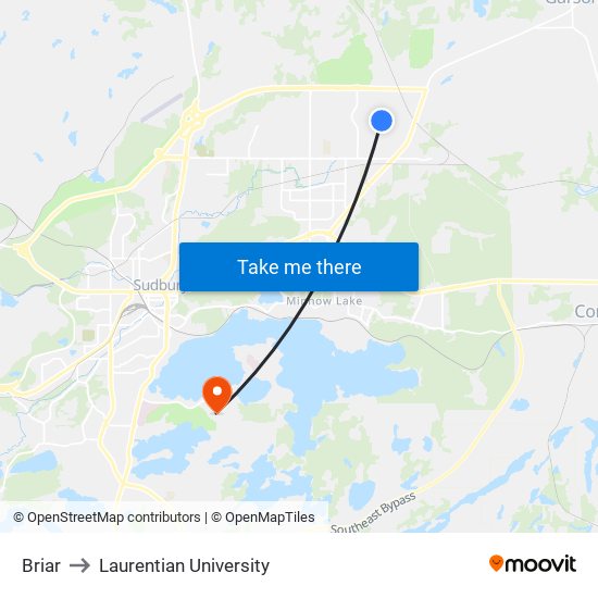 Briar to Laurentian University map