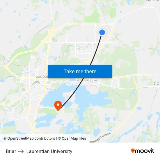 Briar to Laurentian University map