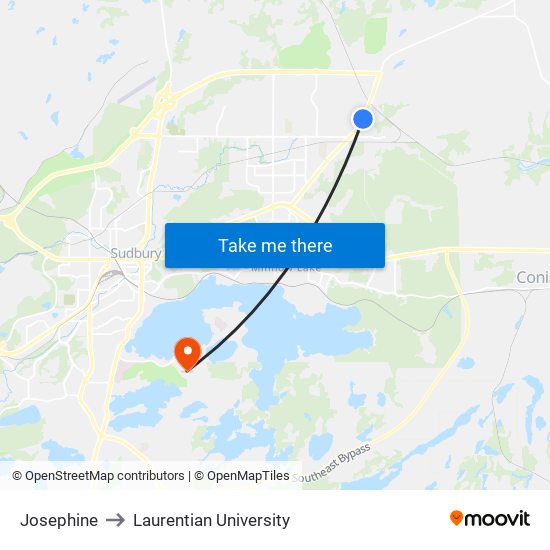 Josephine to Laurentian University map