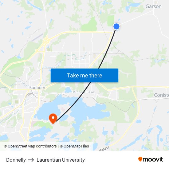 Donnelly to Laurentian University map