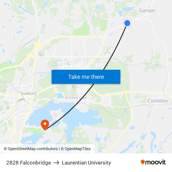 2828 Falconbridge to Laurentian University map