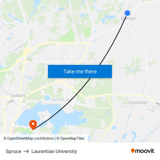 Spruce to Laurentian University map