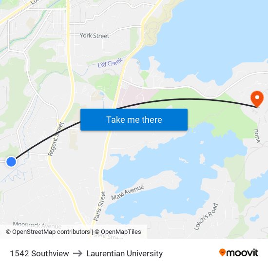 1542 Southview to Laurentian University map