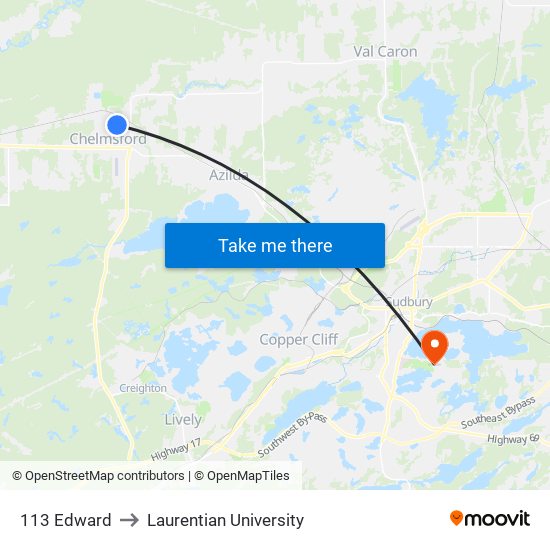 113 Edward to Laurentian University map