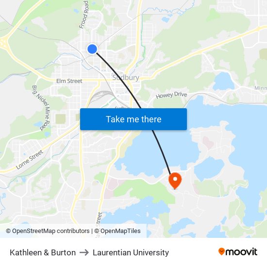 Kathleen & Burton to Laurentian University map