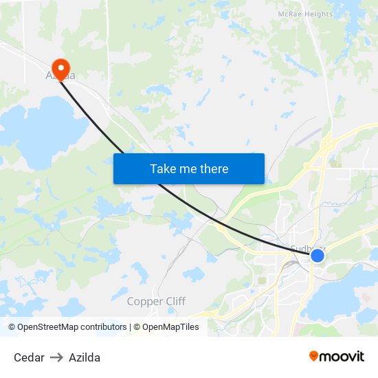 Cedar to Azilda map
