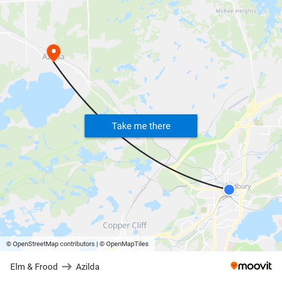 Elm & Frood to Azilda map