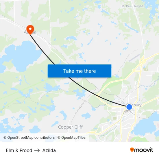 Elm & Frood to Azilda map