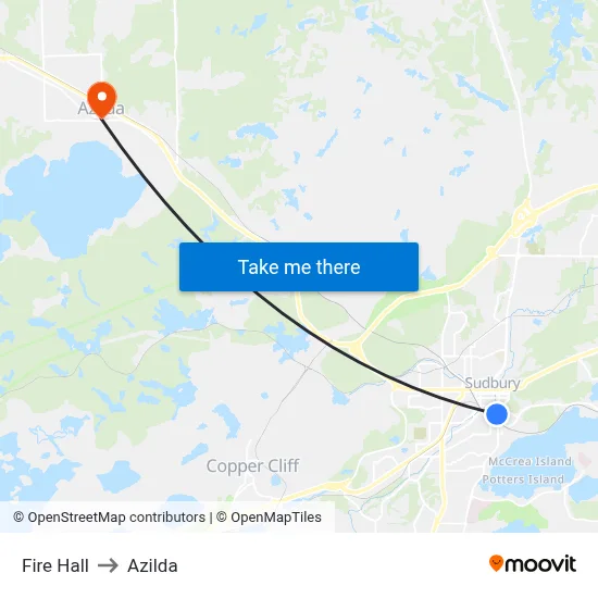 Fire Hall to Azilda map