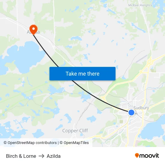 Birch & Lorne to Azilda map