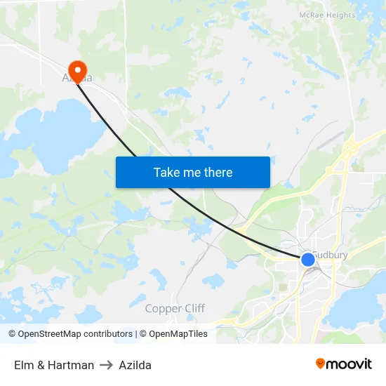 Elm & Hartman to Azilda map