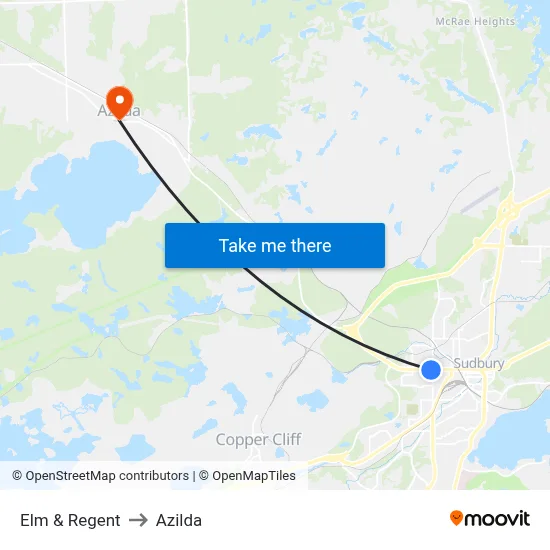 Elm & Regent to Azilda map