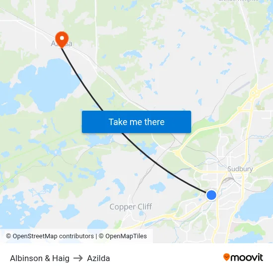 Albinson & Haig to Azilda map