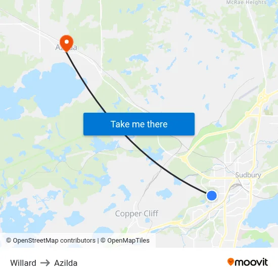Willard to Azilda map