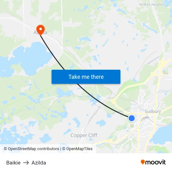 Baikie to Azilda map